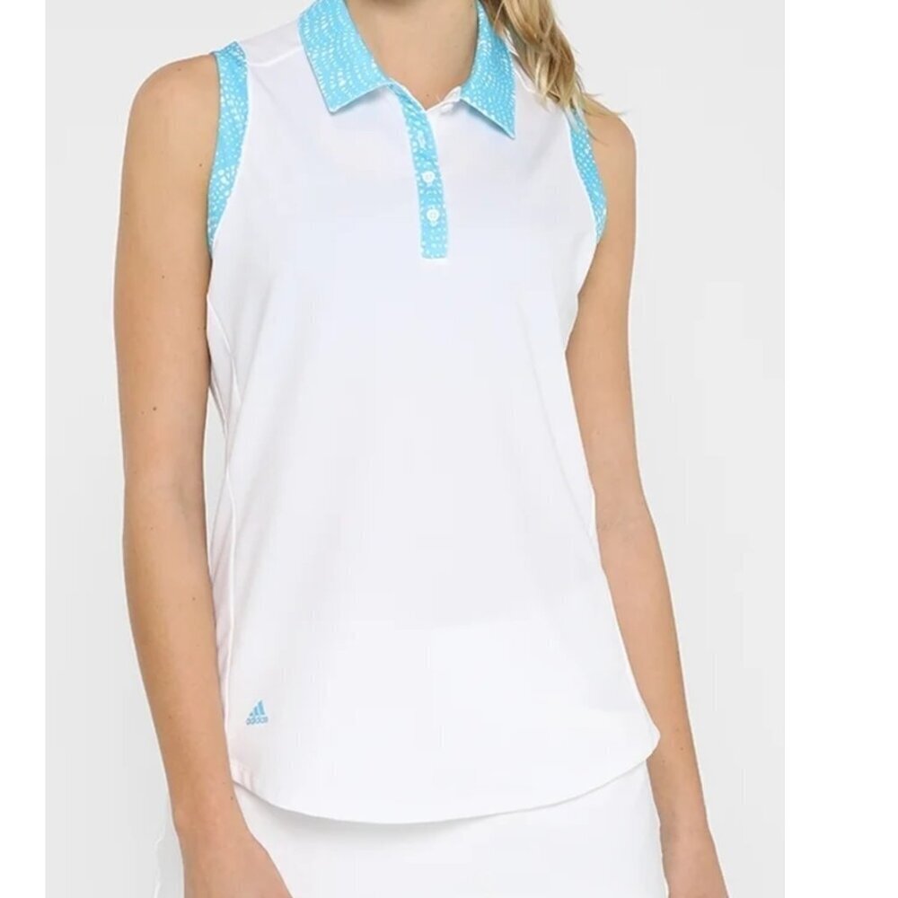 Adidas Women's XL White Blue Stretch Golf Tennis Outdoor Sleeveless Athletic Top
